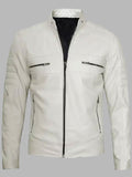 Men's Cafe Racer White Leather Jacket