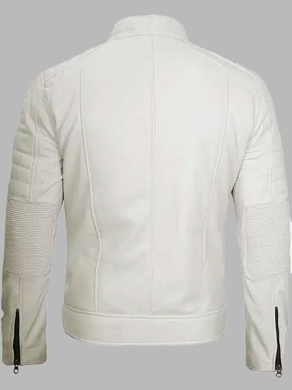 Men's Cafe Racer White Leather Jacket