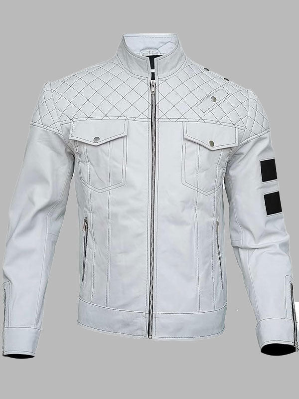 MENS WHITE LEATHER MOTORCYCLE JACKET