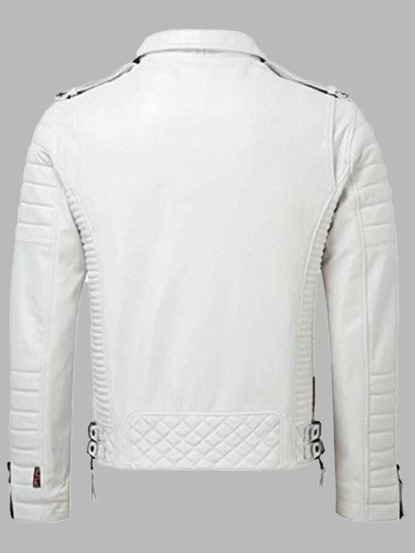 Men's Diamond Quilted Kay Michael White Lambskin Slim Fit Leather Jacket