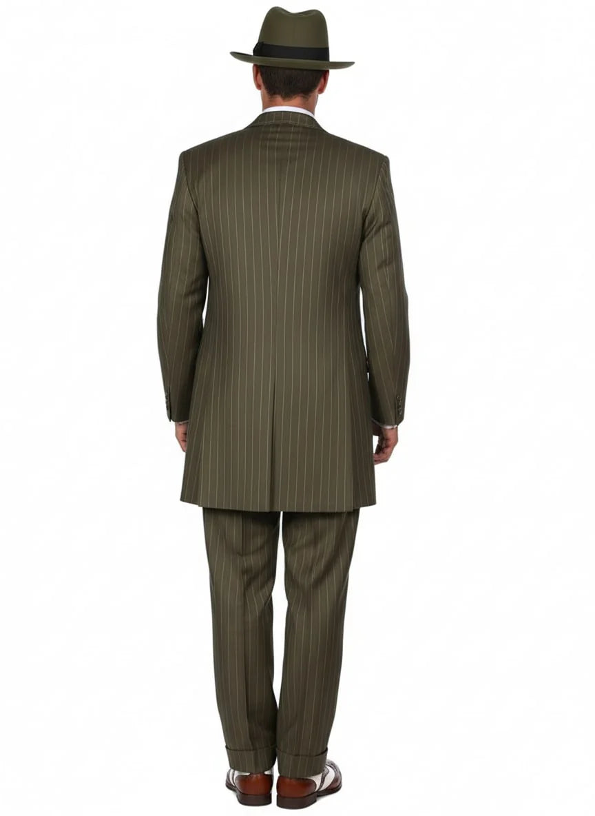 Mens Olive Green Pinstripe Zoot Suit