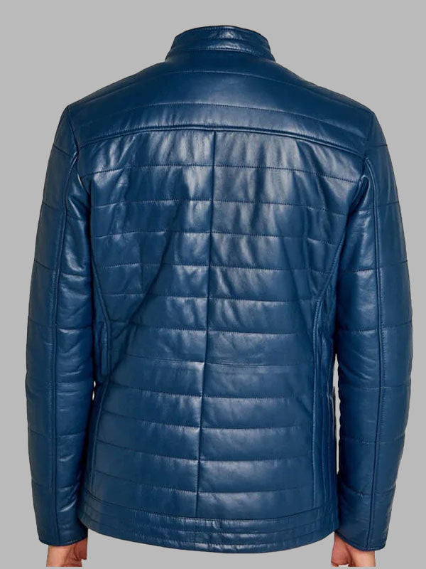 Trendy Men's Blue Leather Jacket