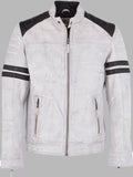 Mens White Leather Biker Jacket