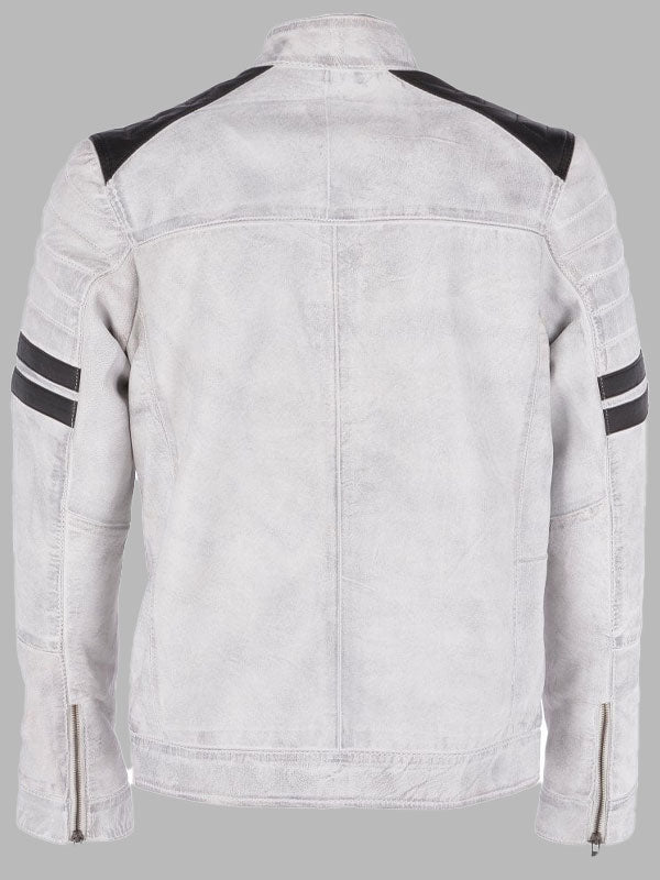 Mens White Leather Biker Jacket