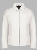 Men White Racer Leather Jacket