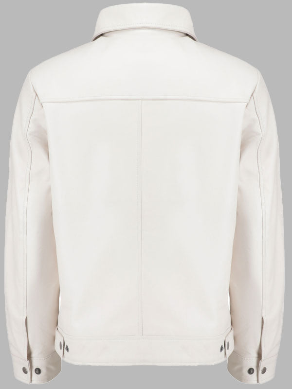 Men White Racer Leather Jacket