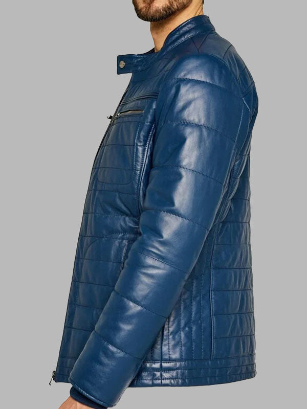 Trendy Men's Blue Leather Jacket