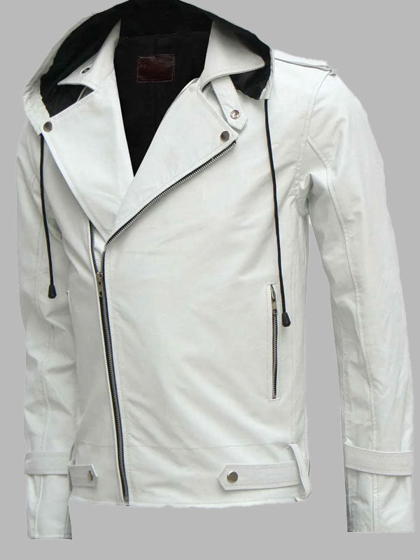 White Hooded Leather Jacket