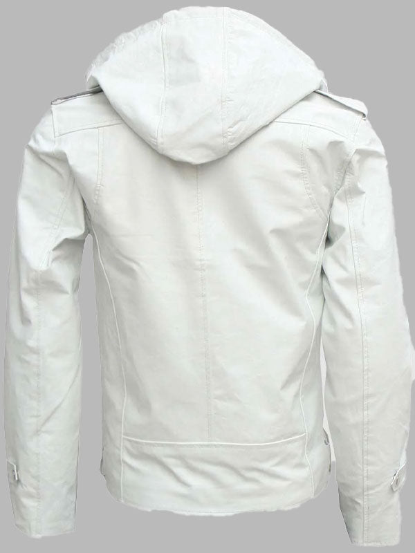 White Hooded Leather Jacket