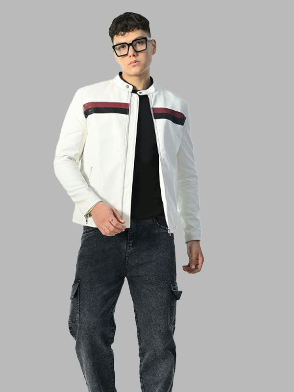 Men Mock Collar Colourblocked Water Resistant Biker Jacket