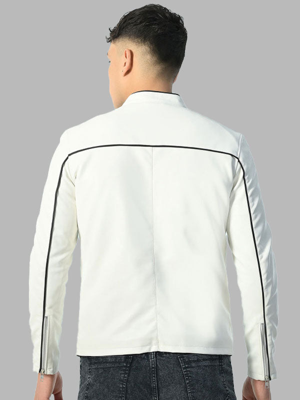 Men Mock Collar Colourblocked Water Resistant Biker Jacket