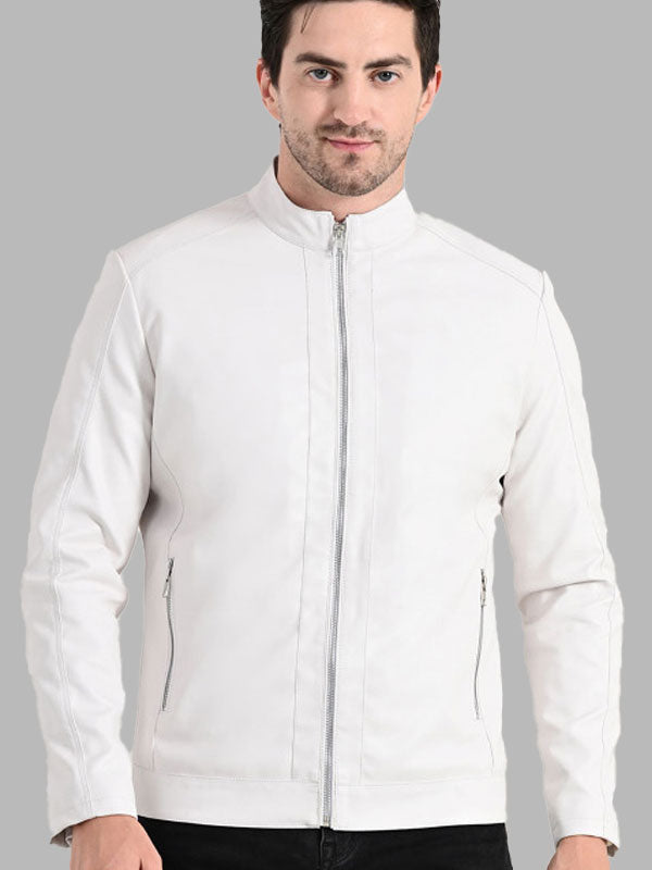 Men Mock Collar Solid Casual Biker Jacket