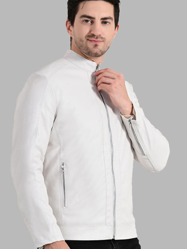 Men Mock Collar Solid Casual Biker Jacket