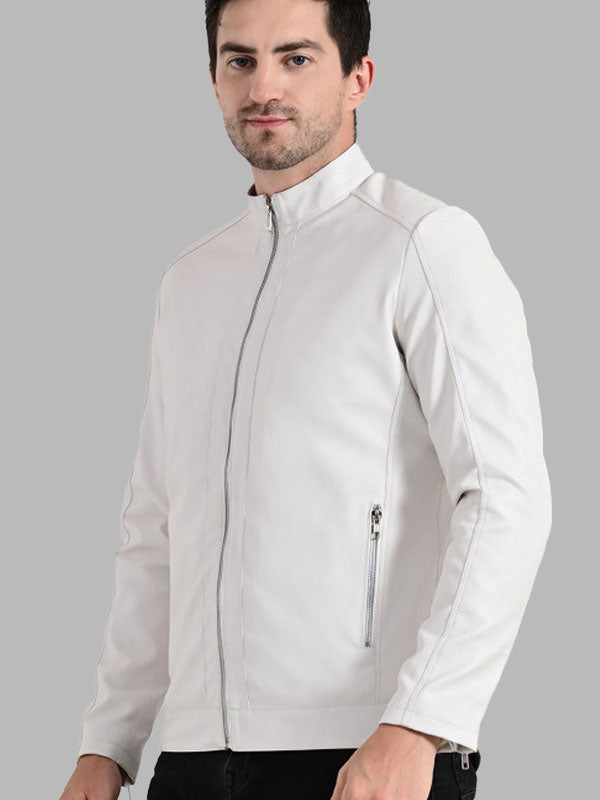 Men Mock Collar Solid Casual Biker Jacket