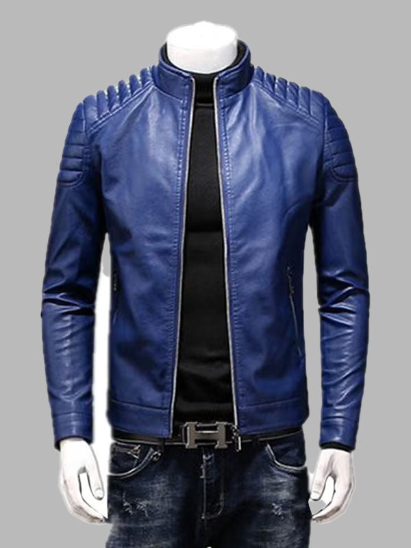 Biker Leather Jacket Blue