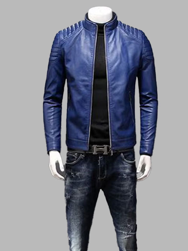 Biker Leather Jacket Blue