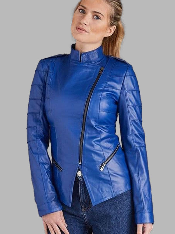 Blue Leather Jacket Womens