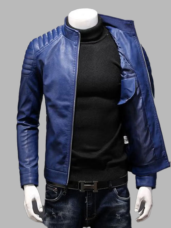 Biker Leather Jacket Blue