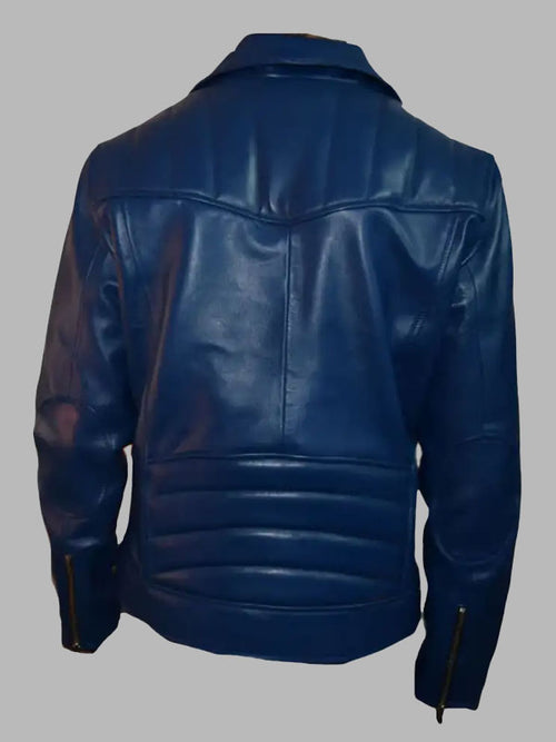 Blue Leather Biker Jacket