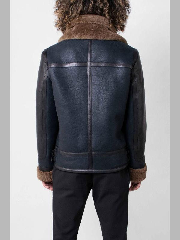 Men's Blue Sheepskin Shearling Leather Jacket