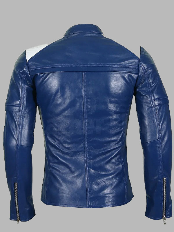 Blue Leather Biker Jacket
