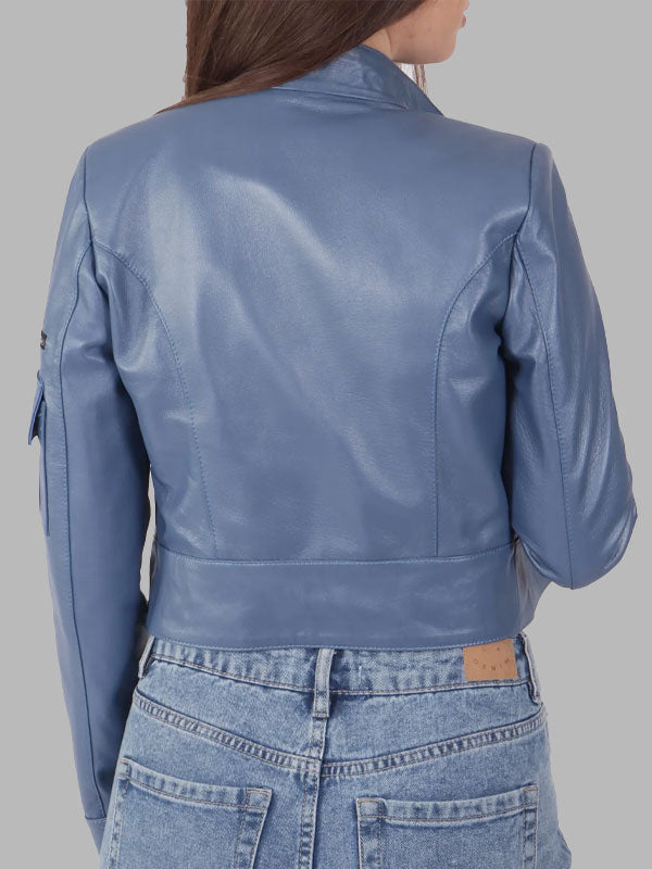 Lucy Womens Blue Leather Biker Jacket