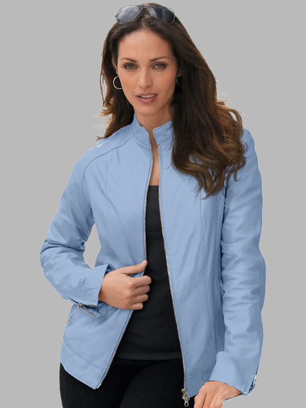 Women Zip Front Leather Jacket