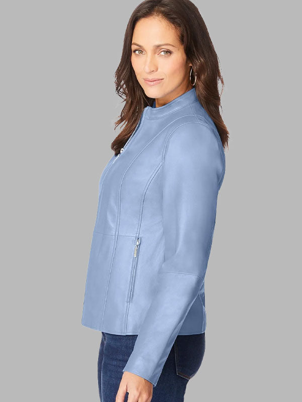 Women Zip Front Leather Jacket