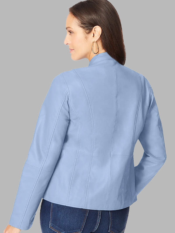 Women Zip Front Leather Jacket