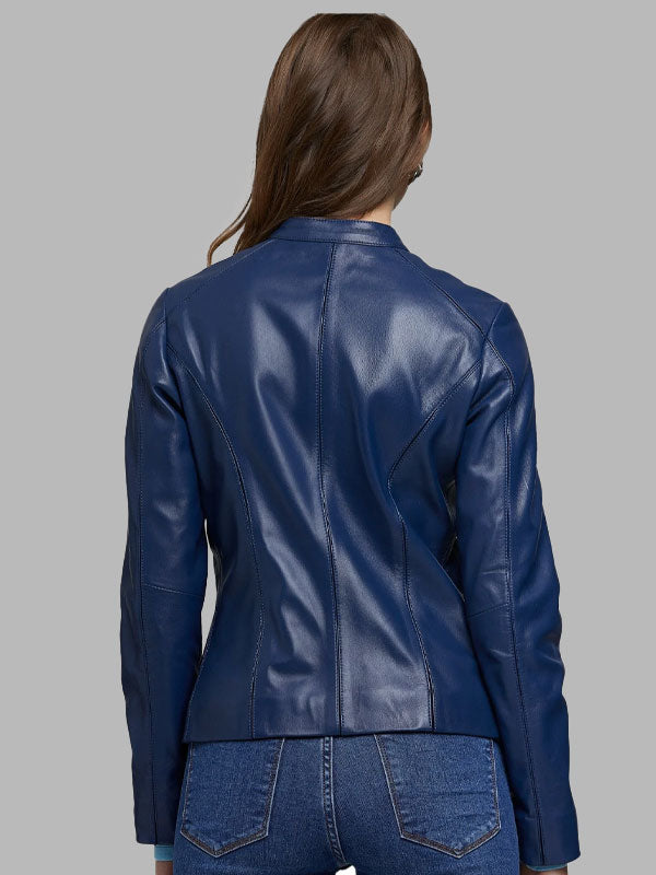 Jordyn Woods Women’s 100% Real Navy Blue Leather Classic Jacket