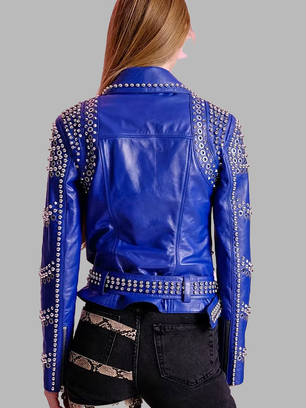 Stony Women's Blue Studded Leather Jacket