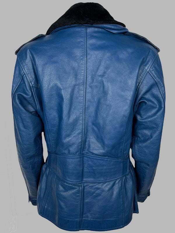 Vintage 1980s Blue Leather Jacket Motorcycle Style Ladies
