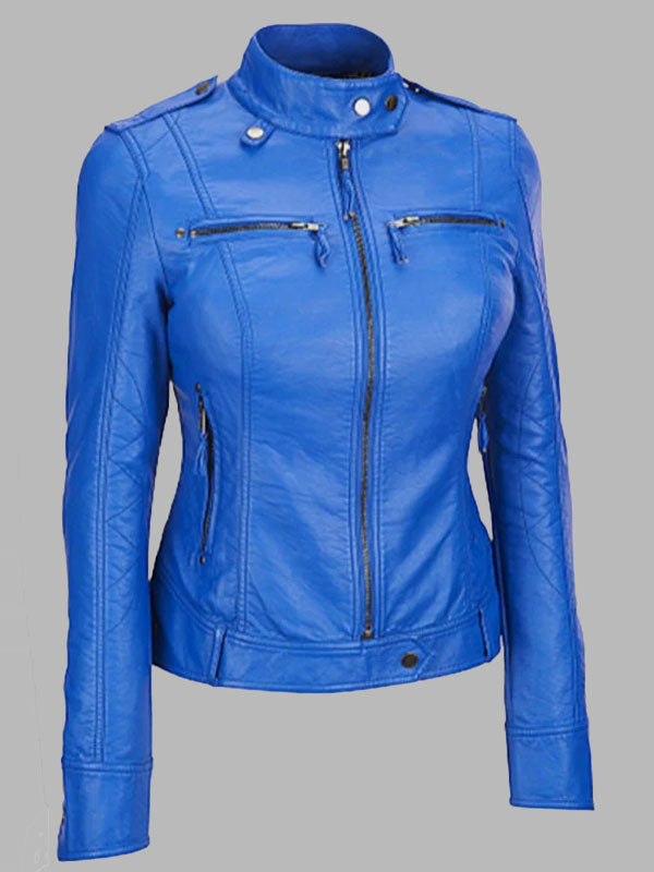 Women's Royal Blue Leather Jacket