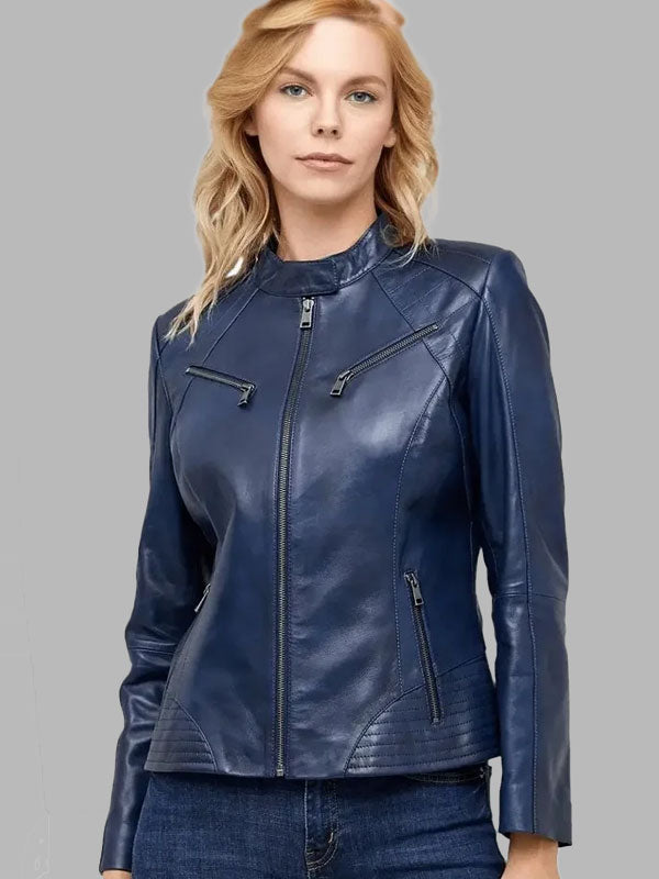 Lucia Women’s 100% Real Blue Leather Jacket