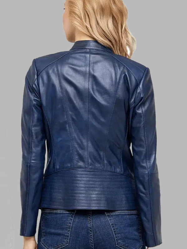 Lucia Women’s 100% Real Blue Leather Jacket