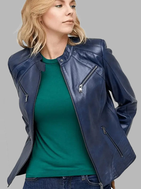 Lucia Women’s 100% Real Blue Leather Jacket