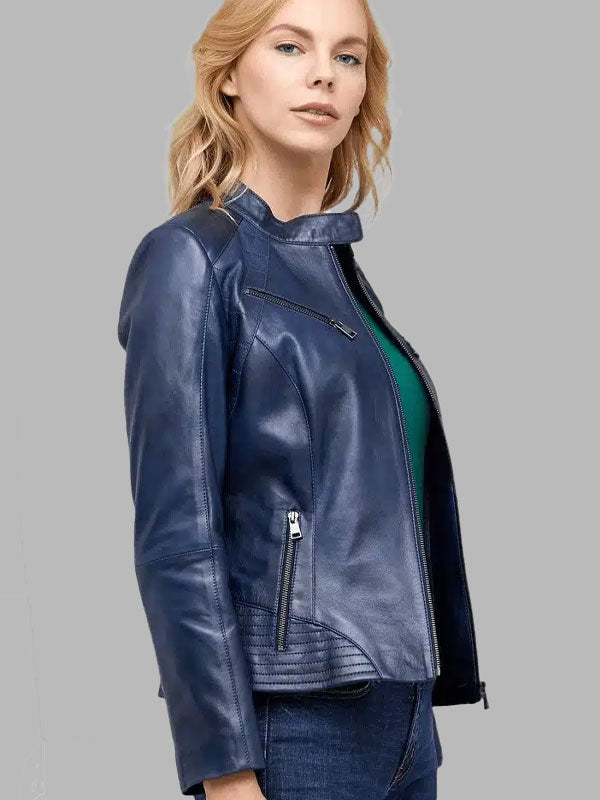 Lucia Women’s 100% Real Blue Leather Jacket
