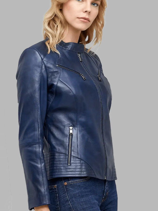 Lucia Women’s 100% Real Blue Leather Jacket