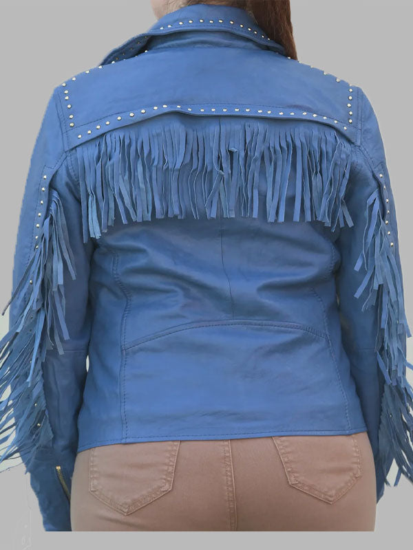 Women's Studded Leather Jacket with Removable Fringe
