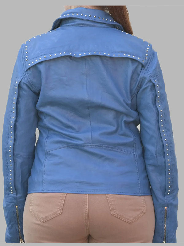 Women's Studded Leather Jacket with Removable Fringe