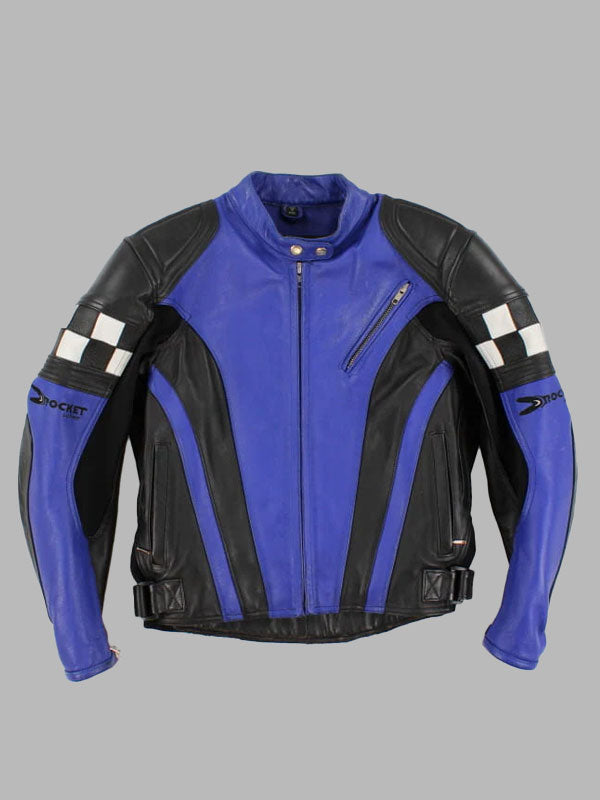 Men's Blue Leather Motorcycle Jacket