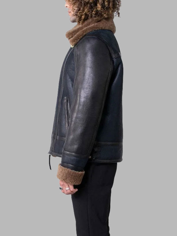 Men's Blue Sheepskin Shearling Leather Jacket