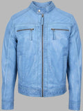 Mens Leather Cafe Racer Biker Jacket