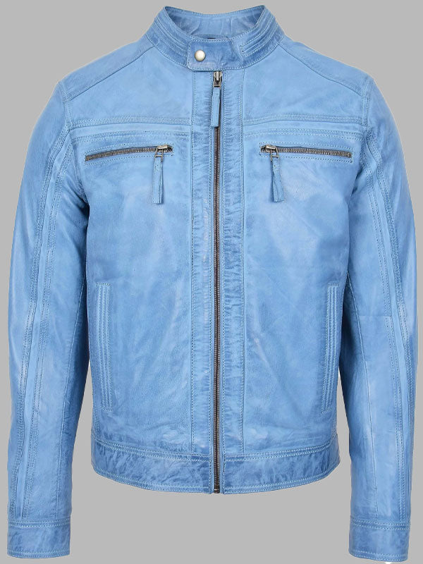 Mens Leather Cafe Racer Biker Jacket