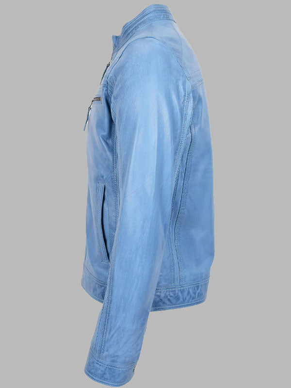Mens Leather Cafe Racer Biker Jacket