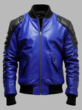 Men's Blue & Black Bomber Leather Jacket