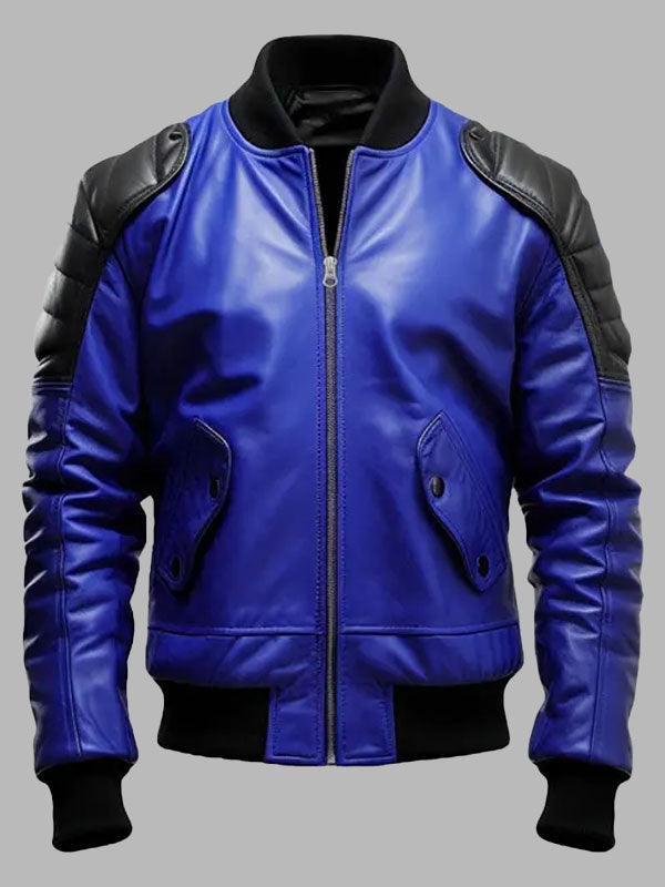 Men's Blue & Black Bomber Leather Jacket