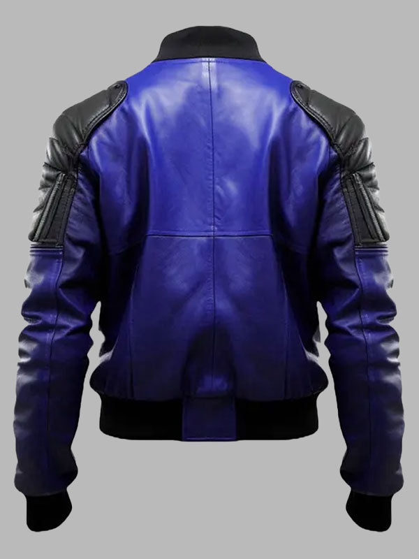 Men's Blue & Black Bomber Leather Jacket