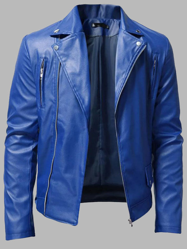 Men's PU Leather Jacket Causal Belted Faux Leather Motorcycle Jacket
