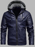 Men's Faux Leather Hooded Motorcycle Jacket